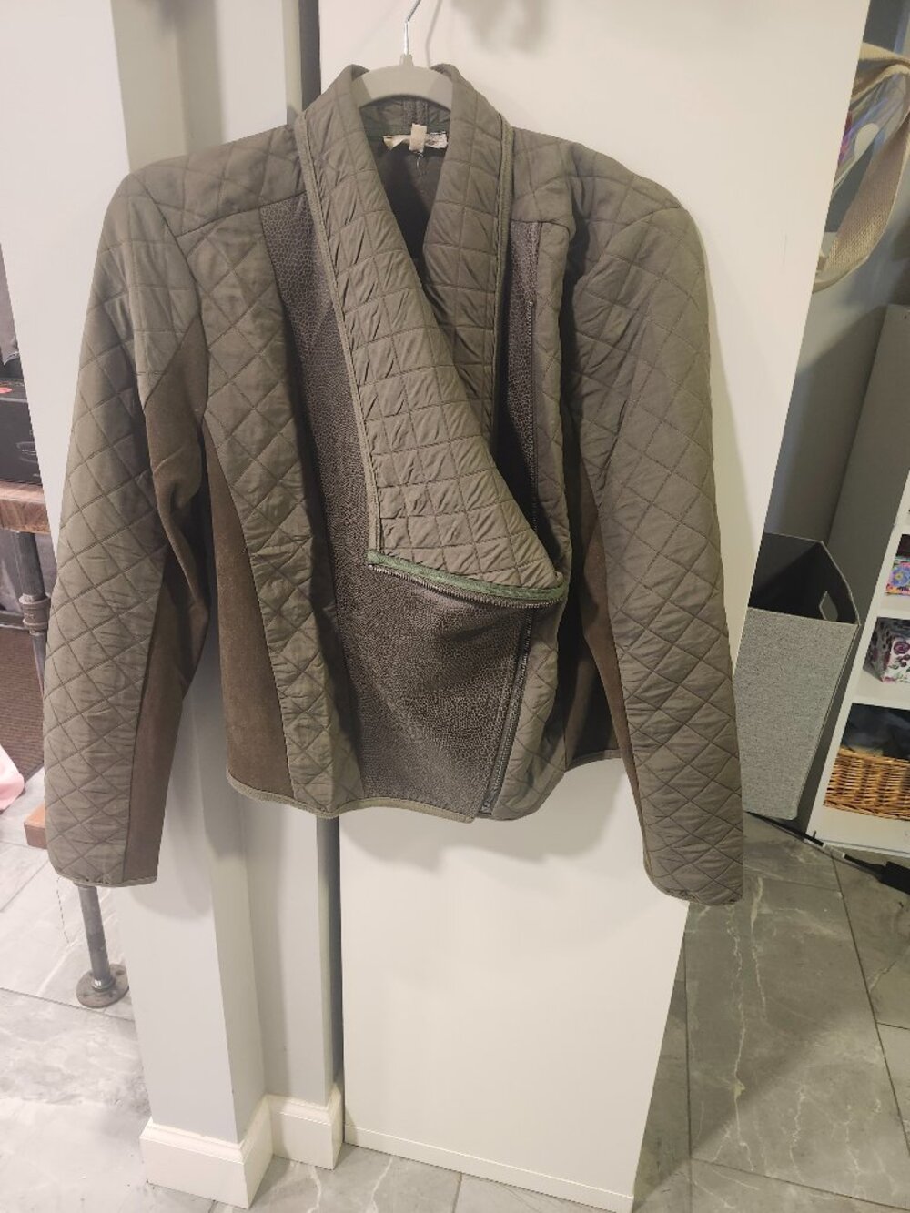 Olive Green Quilted Jacket | Asymmetrical Wrap Front | - Picture 1 of 3